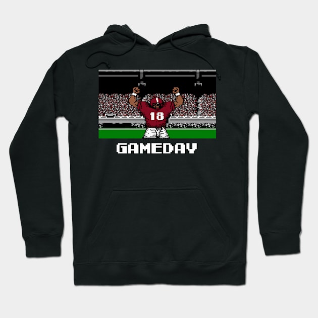 Crimson and White Gameday Retro 8 Bit Linebacker Football Hoodie by SLAG_Creative